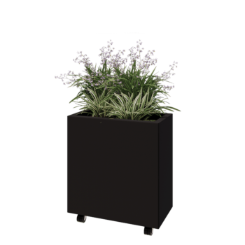 Steel planter - Rectangle - 60 x 30 x 60 cm - RAL9005 matt (black) - With bottom plate - With wheels