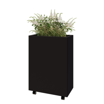 Steel planter - Rectangle - 60 x 30 x 80 cm - RAL9005 matt (black) - With bottom plate - With wheels