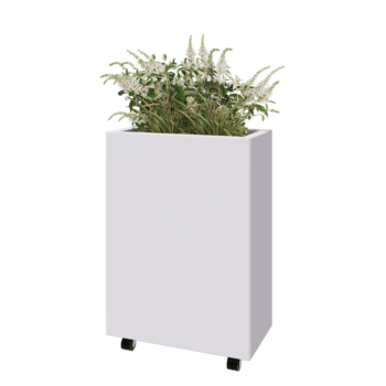Steel planter - Rectangle - 60 x 30 x 80 cm - RAL9005 matt (white) - With bottom plate - With wheels
