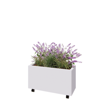 Steel planter - Rectangle - 80 x 30 x 40 cm - RAL9005 matt (white) - With bottom plate - With wheels