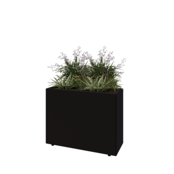 Steel planter - Rectangle - 80 x 30 x 60 cm - RAL9005 matt (black) - With bottom plate - With legs