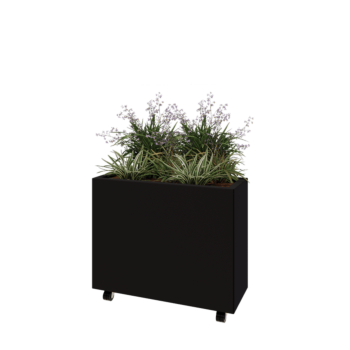 Steel planter - Rectangle - 80 x 30 x 60 cm - RAL9005 matt (black) - With bottom plate - With wheels