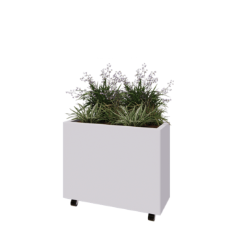 Steel planter - Rectangle - 80 x 30 x 60 cm - RAL9005 matt (white) - With bottom plate - With wheels