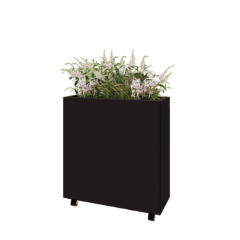 Steel planter - Rectangle - 80 x 30 x 80 cm - RAL9005 matt (black) - With bottom plate - With wheels