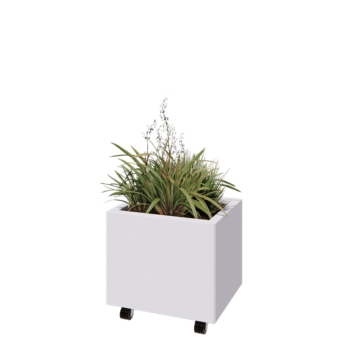 Steel planter - Rectangle - 50 x 40 x 40 cm - RAL9005 matt (white) - With bottom plate - With wheels