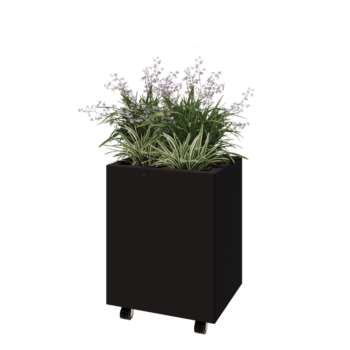 Steel planter - Rectangle - 50 x 40 x 60 cm - RAL9005 matt (black) - With bottom plate - With wheels