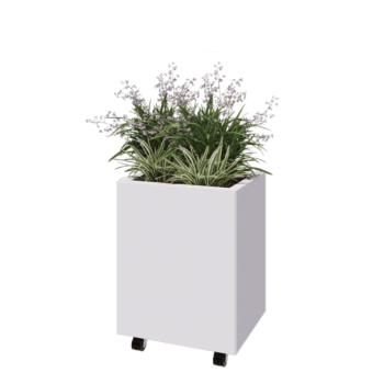 Steel planter - Rectangle - 50 x 40 x 60 cm - RAL9005 matt (white) - With bottom plate - With wheels