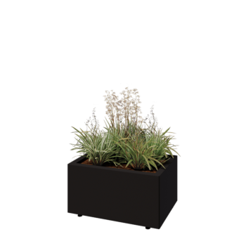 Steel planter - Rectangle - 60 x 40 x 30 cm - RAL9005 matt (black) - With bottom plate - With legs