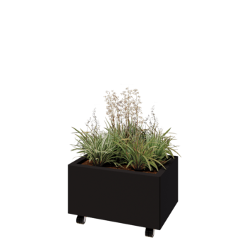 Steel planter - Rectangle - 60 x 40 x 30 cm - RAL9005 matt (black) - With bottom plate - With wheels