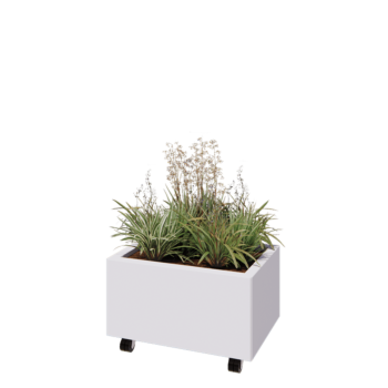 Steel planter - Rectangle - 60 x 40 x 30 cm - RAL9005 matt (white) - With bottom plate - With wheels
