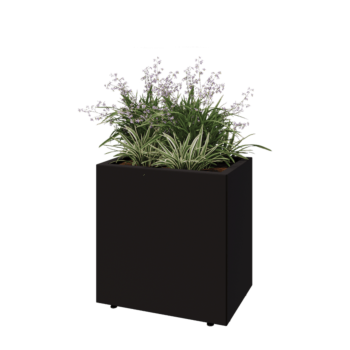 Steel planter - Rectangle - 60 x 40 x 60 cm - RAL9005 matt (black) - With bottom plate - With legs