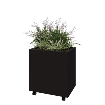 Steel planter - Rectangle - 60 x 40 x 60 cm - RAL9005 matt (black) - With bottom plate - With wheels