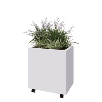 Steel planter - Rectangle - 60 x 40 x 60 cm - RAL9005 matt (white) - With bottom plate - With wheels