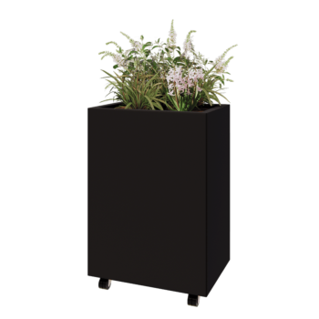 Steel planter - Rectangle - 60 x 40 x 80 cm - RAL9005 matt (black) - With bottom plate - With wheels