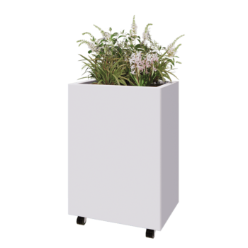 Steel planter - Rectangle - 60 x 40 x 80 cm - RAL9005 matt (white) - With bottom plate - With wheels