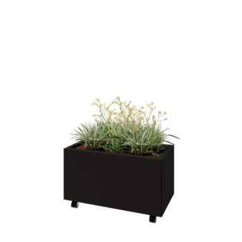 Steel planter - Rectangle - 80 x 40 x 40 cm - RAL9005 matt (black) - With bottom plate - With wheels
