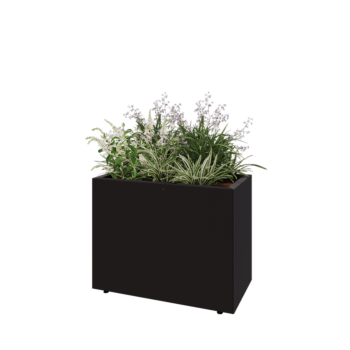 Steel planter - Rectangle - 80 x 40 x 60 cm - RAL9005 matt (black) - With bottom plate - With legs