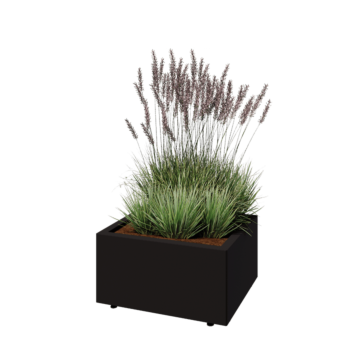 Steel planter - Rectangle - 60 x 50 x 30 cm - RAL9005 matt (black) - With bottom plate - With legs