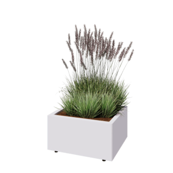 Steel planter - Rectangle - 60 x 50 x 30 cm - RAL9005 matt (white) - With bottom plate - With legs