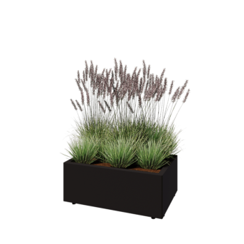 Steel planter - Rectangle - 80 x 50 x 30 cm - RAL9005 matt (black) - With bottom plate - With legs