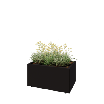 Steel planter - Rectangle - 80 x 50 x 40 cm - RAL9005 matt (black) - With bottom plate - With legs