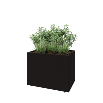 Steel planter - Rectangle - 80 x 50 x 60 cm - RAL9005 matt (black) - With bottom plate - With legs