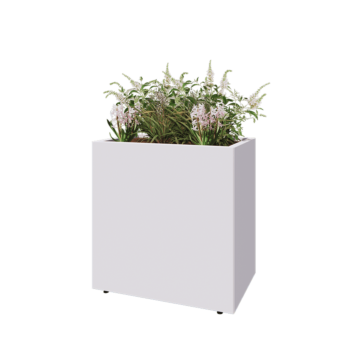 Steel planter - Rectangle - 80 x 50 x 80 cm - RAL9005 matt (white) - With bottom plate - With legs