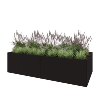 Steel planter XXL - Rectangle - 240 x 100 x 60 cm - RAL9005 matt (black) - With bottom plate
