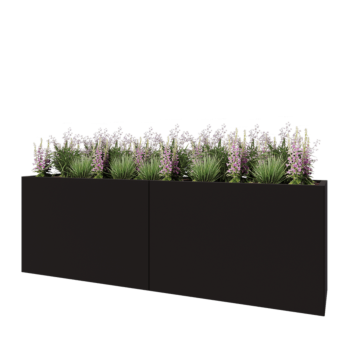 Steel planter XXL - Rectangle - 240 x 50 x 80 cm - RAL9005 matt (black) - With bottom plate