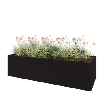 Steel planter XXL - Rectangle - 240 x 80 x 60 cm - RAL9005 matt (black) - With bottom plate