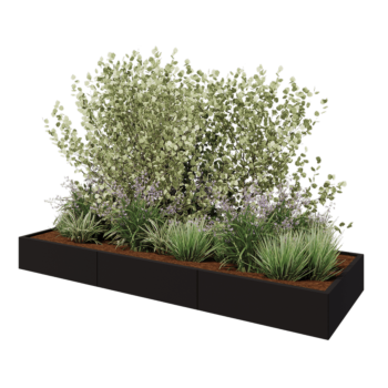 Steel planter XXL - Rectangle - 300 x 100 x 30 cm - RAL9005 matt (black) - Without bottom plate