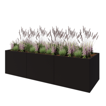 Steel planter XXL - Rectangle - 300 x 100 x 80 cm - RAL9005 matt (black) - With bottom plate