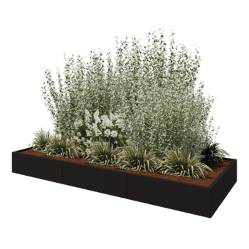 Steel planter XXL - Rectangle - 300 x 120 x 30 cm - RAL9005 matt (black) - Without bottom plate