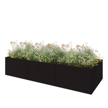 Steel planter XXL - Rectangle - 300 x 120 x 80 cm - RAL9005 matt (black) - With bottom plate