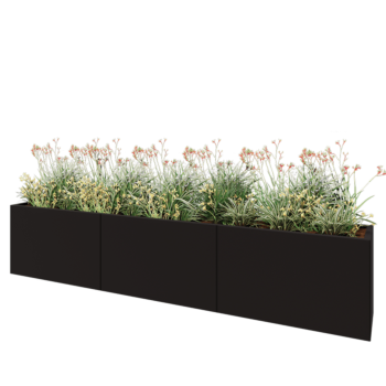 Steel planter XXL - Rectangle - 300 x 40 x 60 cm - RAL9005 matt (black) - With bottom plate