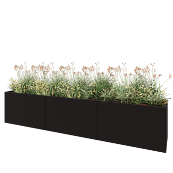 Steel planter XXL - Rectangle - 300 x 50 x 60 cm - RAL9005 matt (black) - With bottom plate