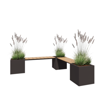 Steel planter - Square - Corner - 221,2 x 221,2 x 50 cm - RAL7016 matt (anthracite grey) - Without bottom plate - With garden bench