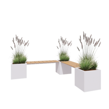 Steel planter - Square - Corner - 221,2 x 221,2 x 50 cm - RAL9005 matt (white) - Without bottom plate - With garden bench