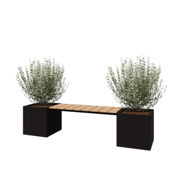 Steel planter - Square - 221,2 x 50 x 50 cm - RAL9005 matt (black) - Without bottom plate - With garden bench