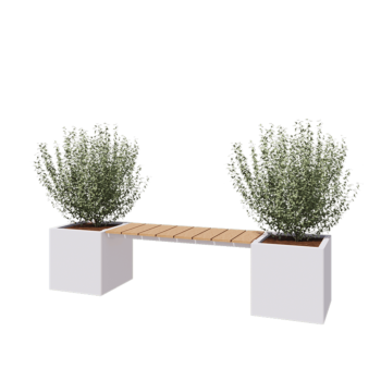 Steel planter - Square - 221,2 x 50 x 50 cm - RAL9005 matt (white) - With bottom plate - With garden bench