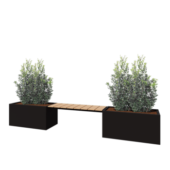 Steel planter - Rectangle - 321,2 x 50 x 50 cm - RAL9005 matt (black) - Without bottom plate - With garden bench