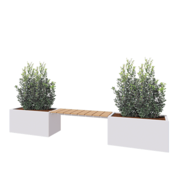 Steel planter - Rectangle - 321,2 x 50 x 50 cm - RAL9005 matt (white) - With bottom plate - With garden bench
