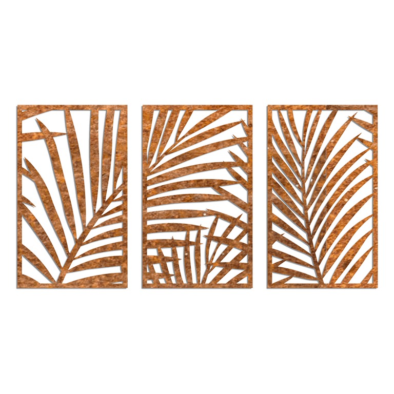 Corten steel wall decor Ferns 3-parts