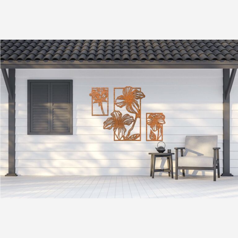 Corten steel wall decor Flowers 3 parts