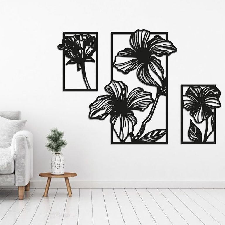 Metal wall decor Flowers 3 parts