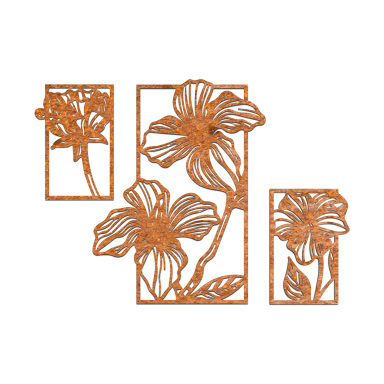 Corten steel wall decor Flowers 3 parts