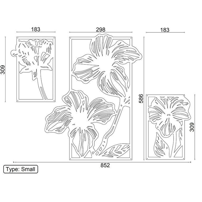 Metal wall decor Flowers 3 parts