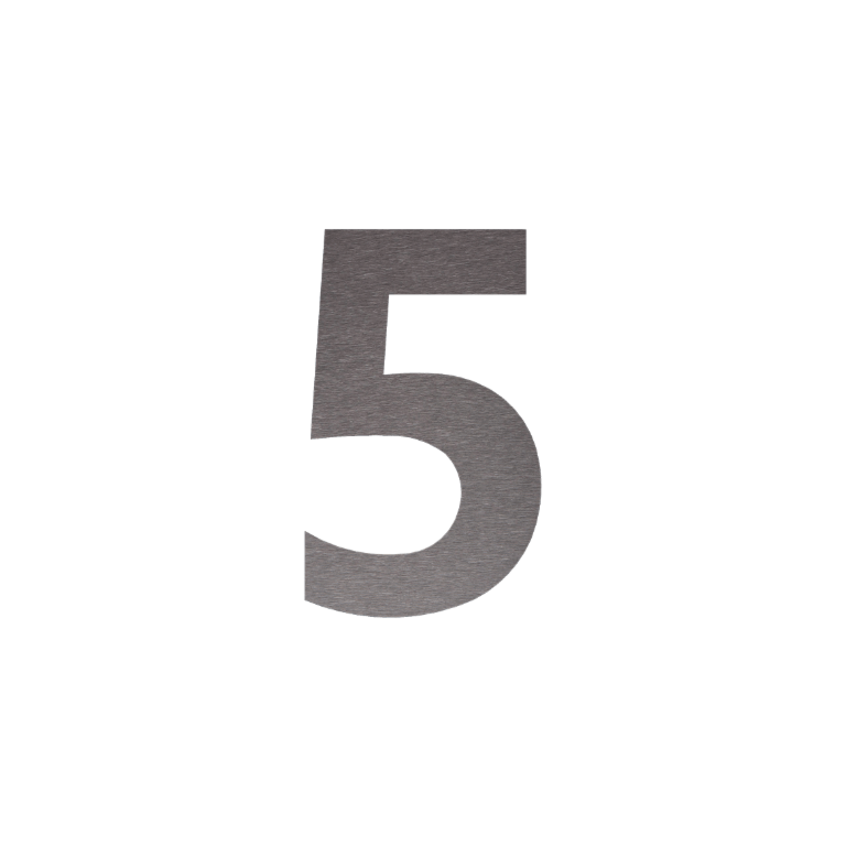 Stainless steel house number 5 - 9,2 x 15 cm - Brushed
