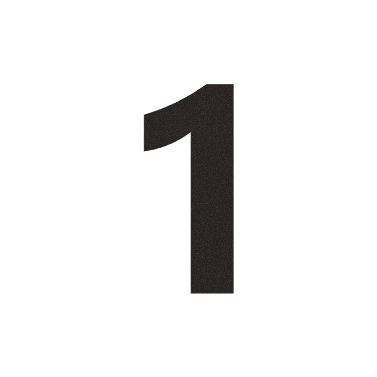 Stainless steel house number 1 - 6,4 x 15 cm - RAL9005 fine texture (black) - Self adhesive