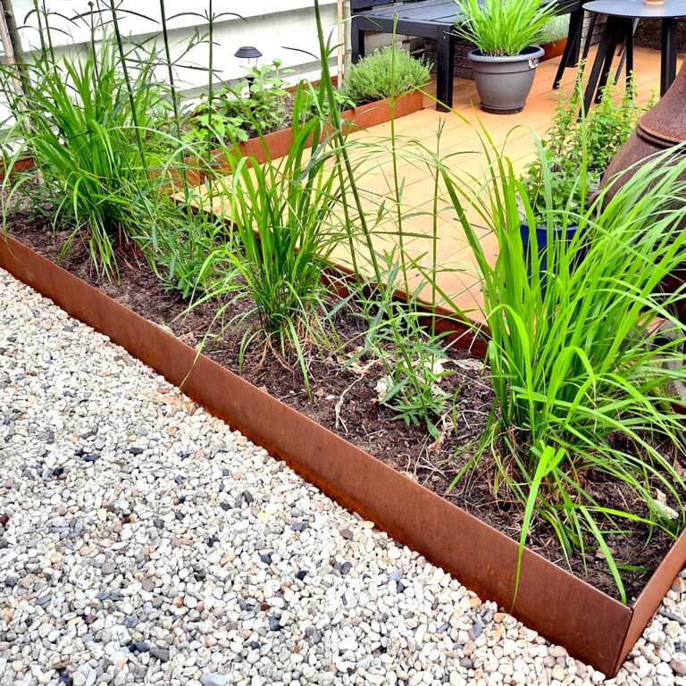 Corten steel border edge flattened 23 cm (length 240 cm)